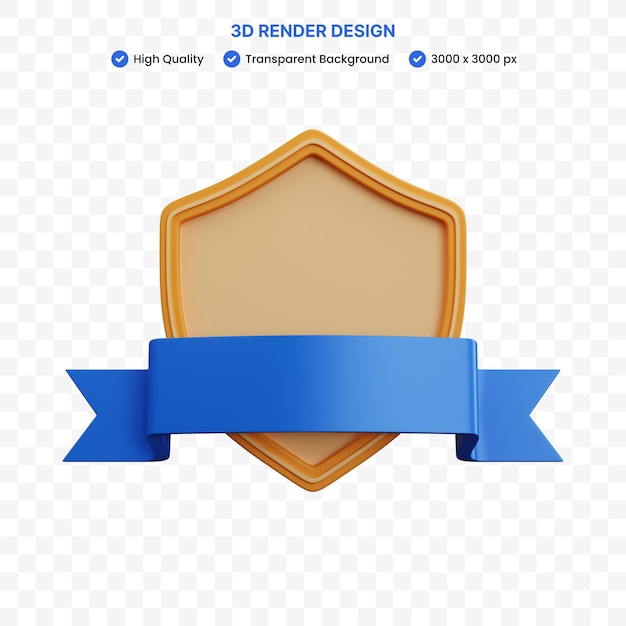 PSD 3d rendering shield with blue ribbon isolated