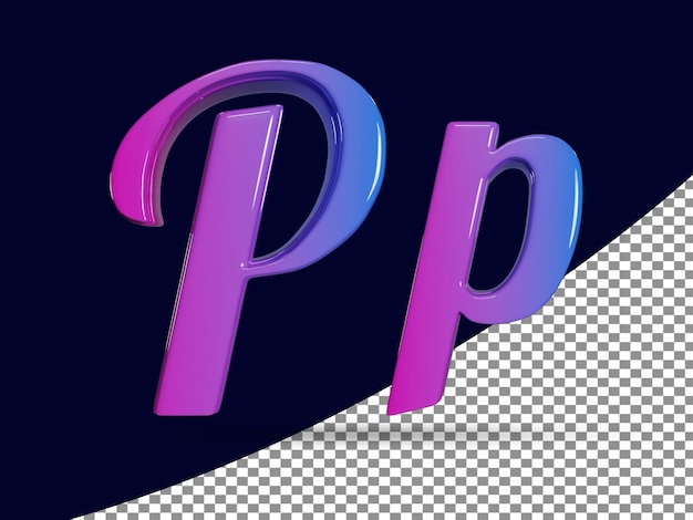 PSD 3d rendering of shinny capital letter p and small letter p