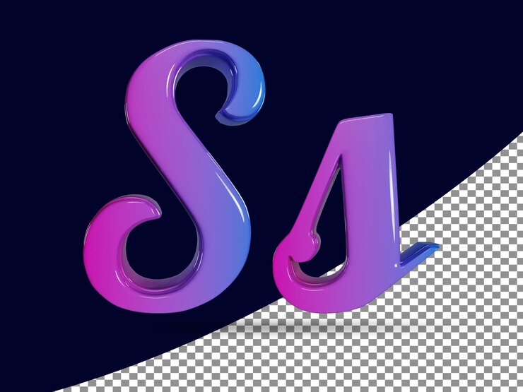 PSD 3d 渲染闪闪发光的大写字母 s 和小写字母 s