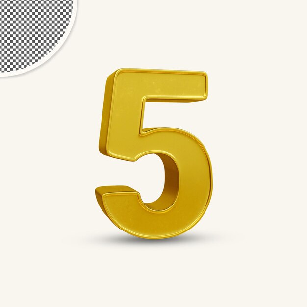 3d rendering of shinny gold number 5