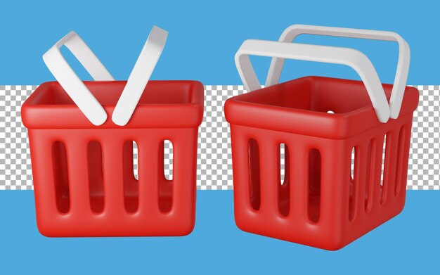 rendering 3d I cestini della spesa hanno psd premium trasparente di colore rosso