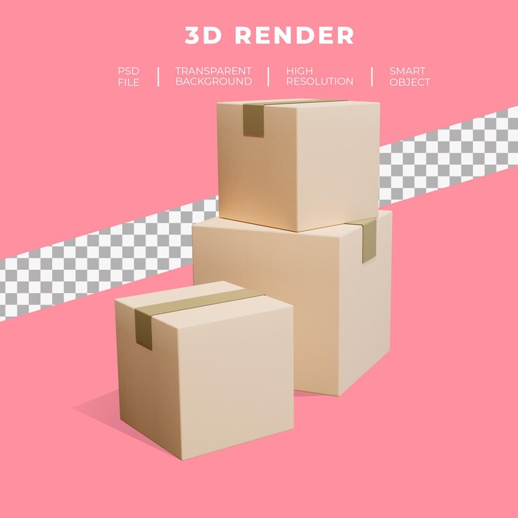 3D rendering of shopping cargo shipping cardboard
