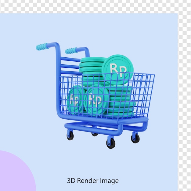 3d rendering of a shopping cart money