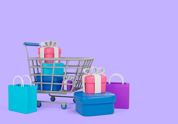 PSD 3d rendering of shopping concept