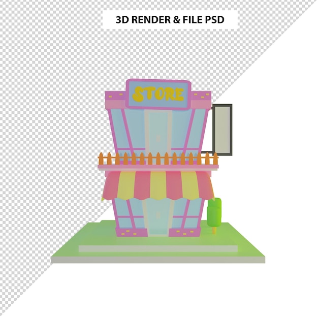 PSD コンセプトのある実店舗での3dレンダリングショッピング