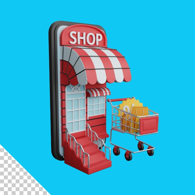 3d rendering shopping online su smartphone isolato utile per l'e-commerce o il business online design