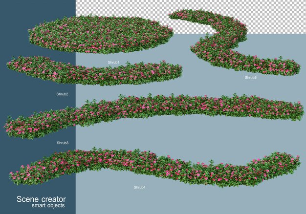 PSD 3d rendering of shrubs arrangement isolated