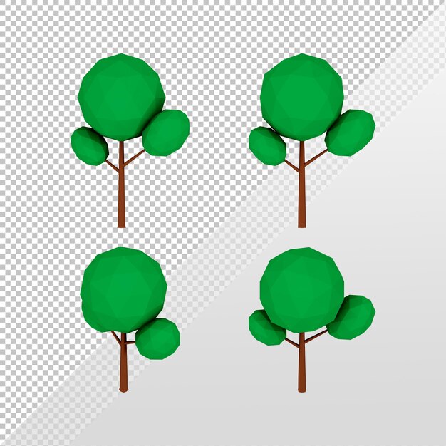 Rendering 3d semplice albero lowpoly da vari angoli di visualizzazione