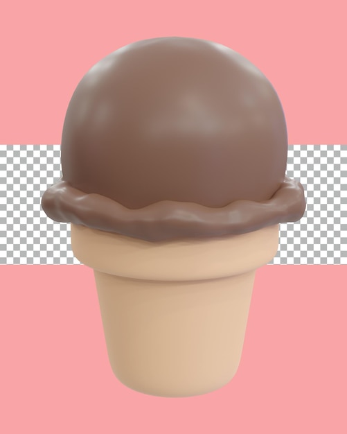 PSD il rendering 3d di una singola ciotola di gelato al cioccolato in un cono è un dolce regalo trasparente