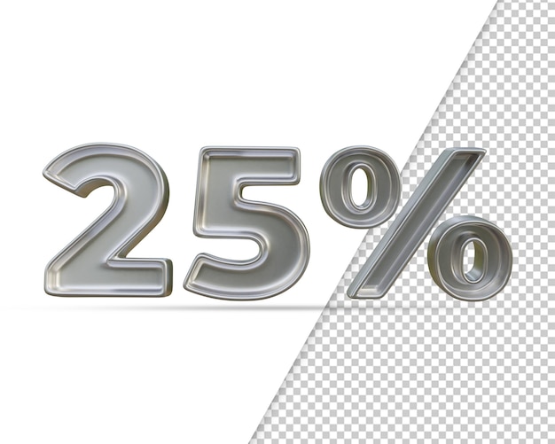 Rendering 3d di effetto testo siver 25 per cento