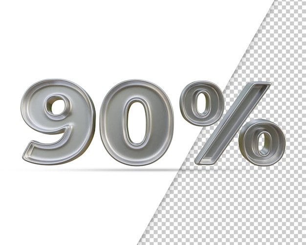 3d Rendering Of Siver Text Effect 90 Percent