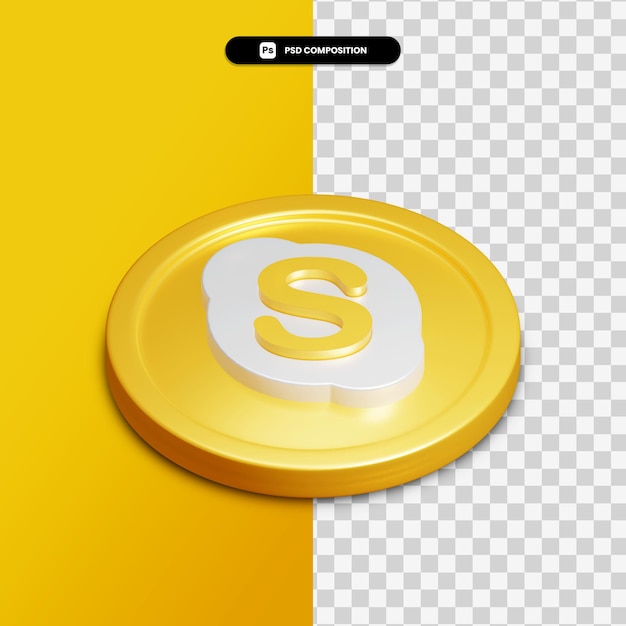 3d rendering skype icon on golden circle isolated