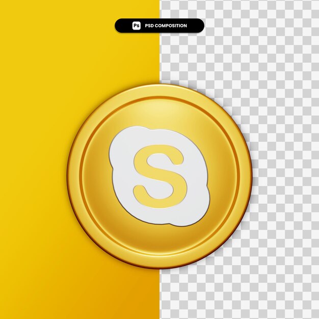 3d rendering skype icon on golden circle isolated