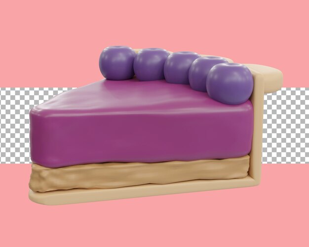 PSD rendering 3d di una fetta di torta di mirtilli con mirtilli in cima trasparente