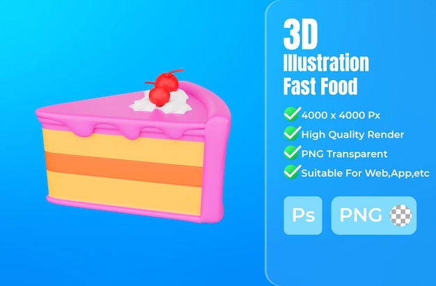 Rendering 3d dell'icona del fast food della torta della fetta