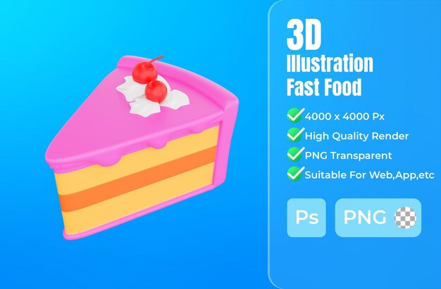 PSD rendering 3d dell'icona del fast food della torta della fetta