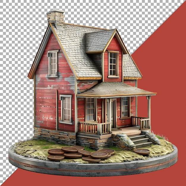 PSD 3d rendering of a small house with plants around on transparent background ai generated