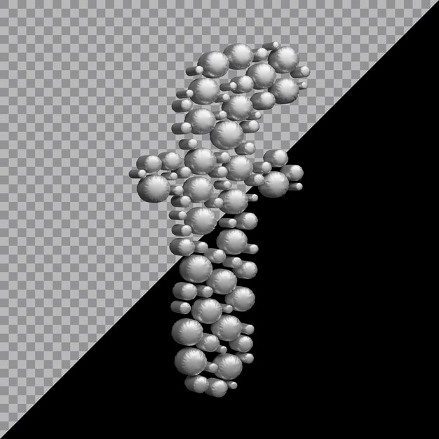 小さな文字fバルーンシルバーの3Dレンダリング