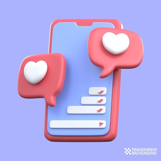 3d 렌더링 SMARTPHONE LOVE CHAT 발렌타인 아이콘