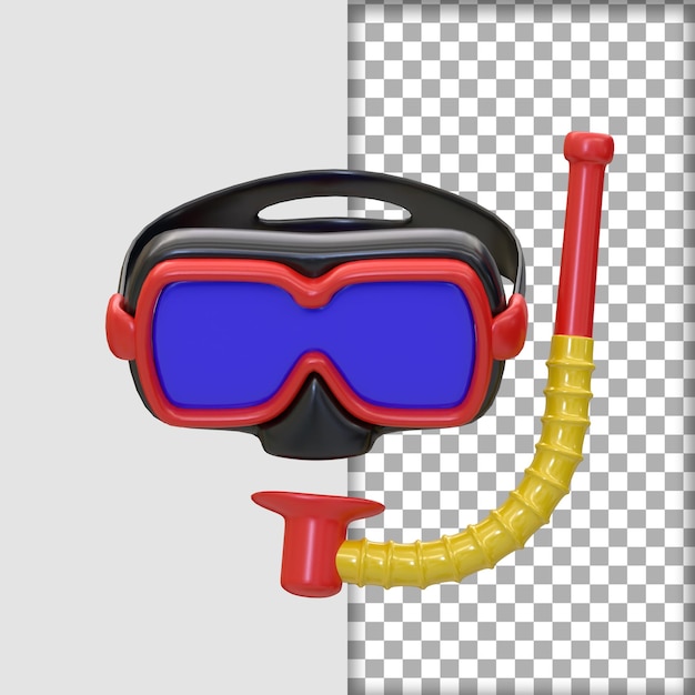 PSD rendering 3d icona 3d estiva attrezzatura per maschera da snorkeling