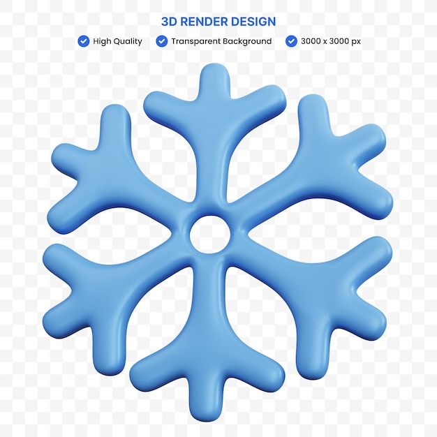 PSD 3d rendering snowflake isolated