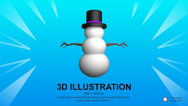 3d rendering of snowman no face