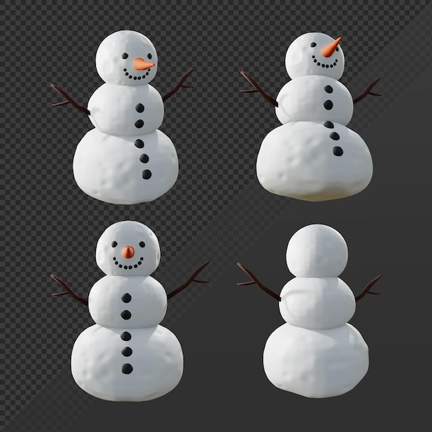 PSD 3d rendering of snowman without hat and scarf from perspective view