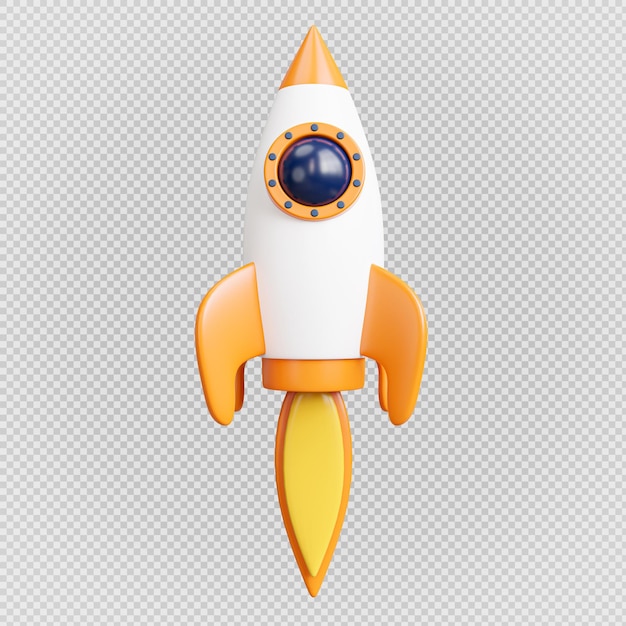 3d rendering space rocket start up icon