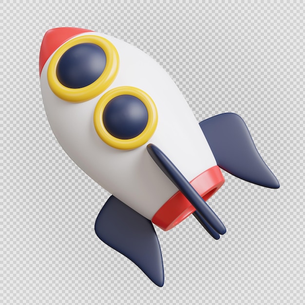 3d rendering space rocket start up icon