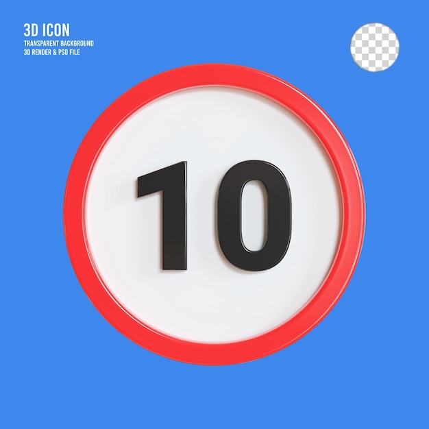 3d rendering speed limit 10 sign icon