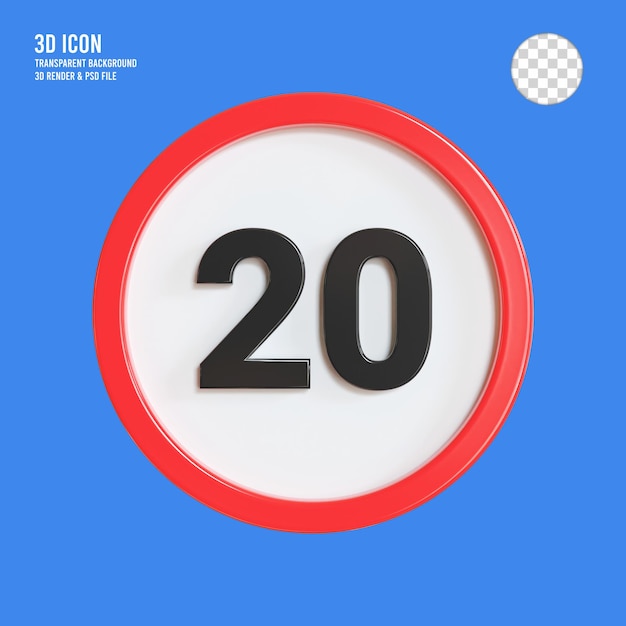 3d rendering speed limit 20 sign icon