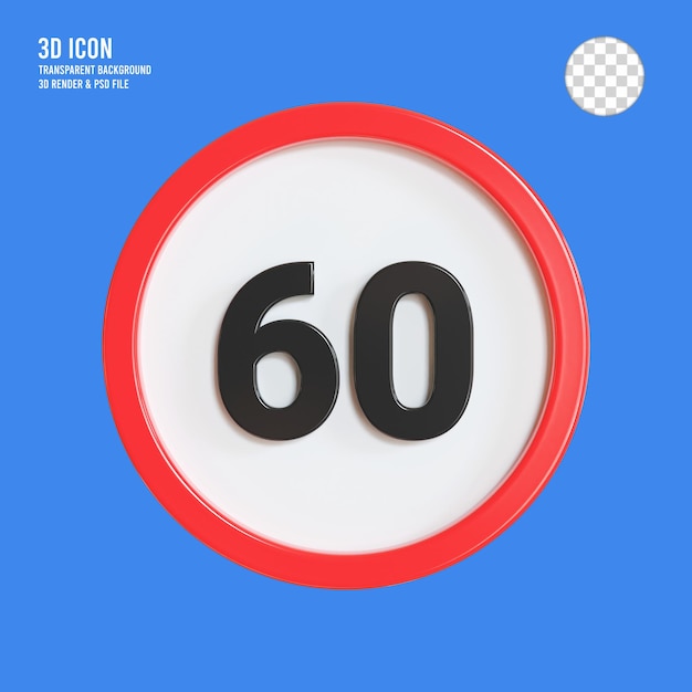 3d rendering speed limit 60 sign icon