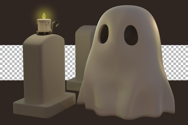 3D-rendering spook grafsteen kaarslicht transparant