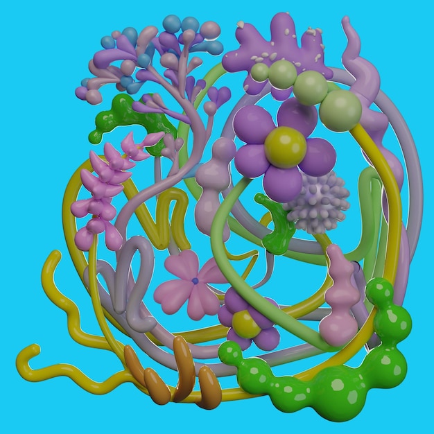 3D レンダリング 春の花