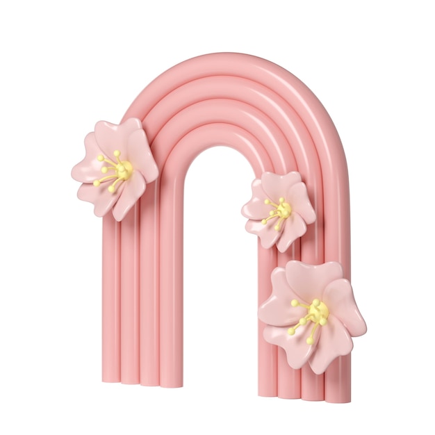 3d rendering spring of plaster pink molds arch with flower minimalistic display stylish aesthetic