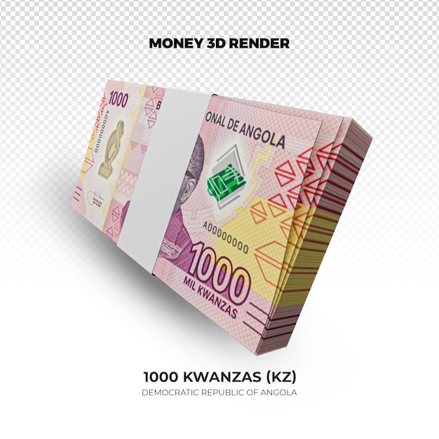 PSD 3d rendering of stacks of angolan money 1000 kwanzas banknotes