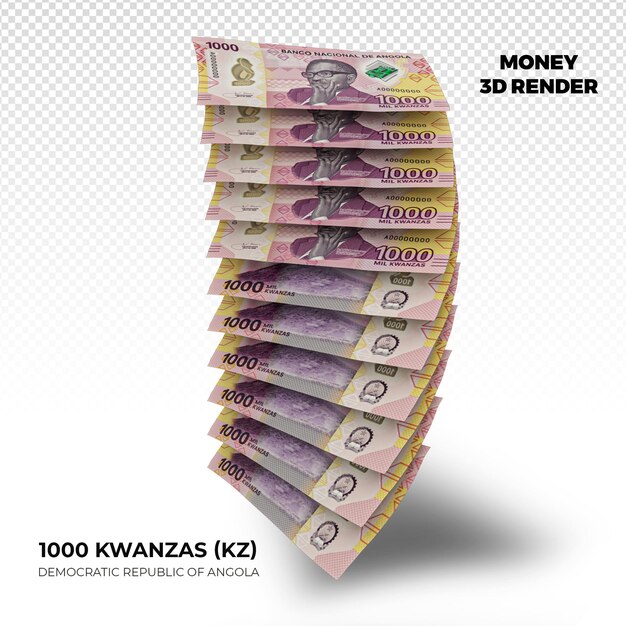 PSD 3d rendering of stacks of angolan money 1000 kwanzas banknotes