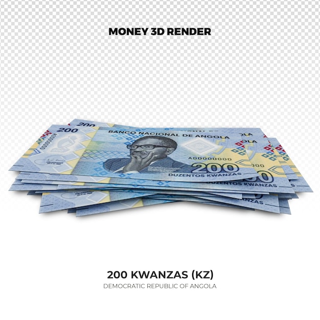 3d rendering of stacks of angolan money 200 kwanzas banknotes