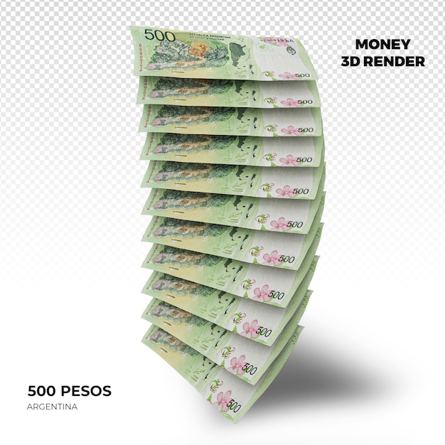 PSD 3d rendering of stacks of argentina money 500 pesos banknotes