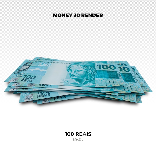 3D rendering of Stacks of Brazilian Money 100 Reais Banknotes