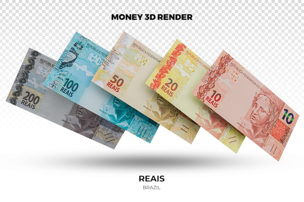 3D rendering of Stacks of Brazilian Money Reais Banknotes