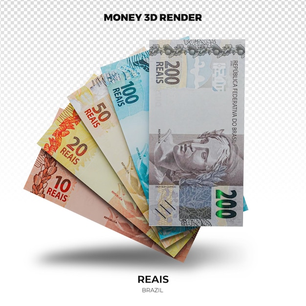 PSD rendering 3d di pile di banconote brasiliane reais