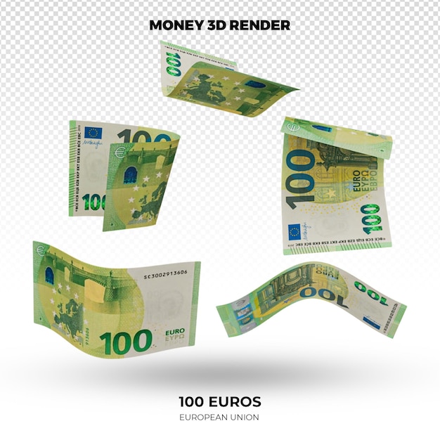 PSD rendering 3d delle pile di banconote da 100 euro dell'unione europea