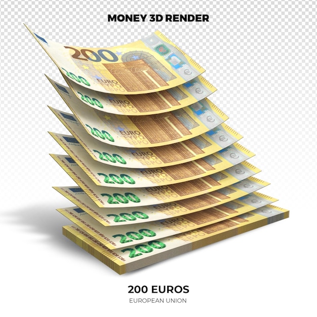 PSD rendering 3d delle pile di banconote da 200 euro dell'unione europea