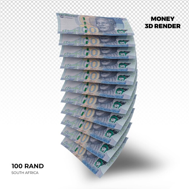 3d rendering of stacks of south africa money 100 rand banknotes