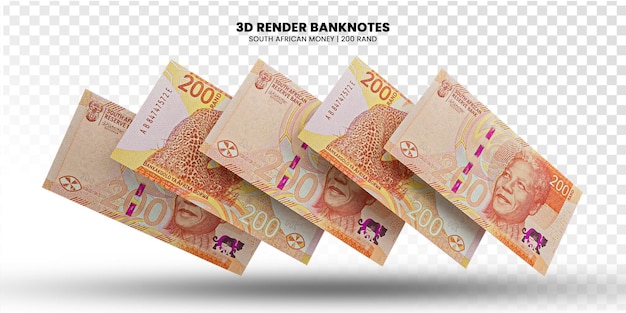 PSD rendering 3d di pile di banconote sudafricane da 200 rand