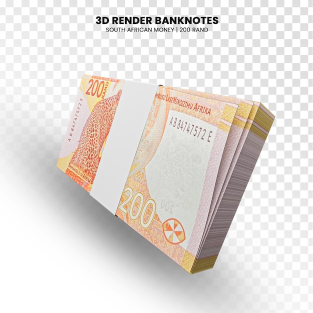 PSD rendering 3d di pile di banconote sudafricane da 200 rand