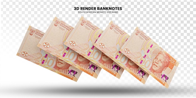 PSD rendering 3d di pile di banconote sudafricane da 200 rand