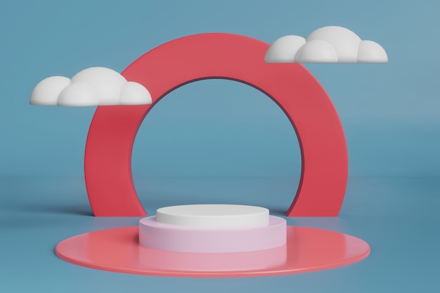 3d rendering stage display mockup with clouds