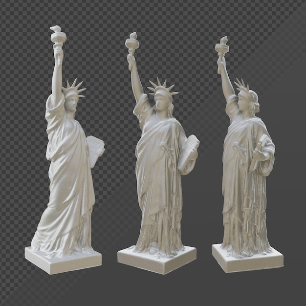 PSD 3d rendering of the statue of liberty various sides perspective view